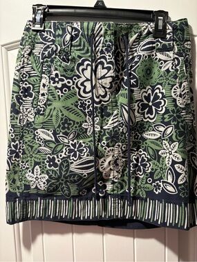 Ann Taylor Loft Green Navy Floral Botanical Drawstring Casual Mini Skirt Size 2